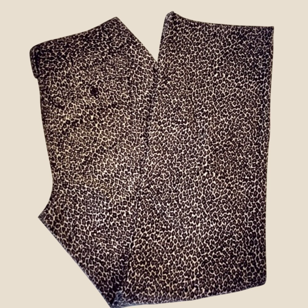 Talbots Leopard Print Corduroy Pants Womens 8 Brown Animal Print Stretch Leg
